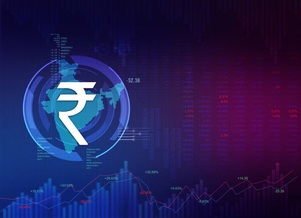 India Finance Background, India Economy background, union budget, abstract dark background illustration with India map and rupee symbol, Indian Rupee background, Rupee, rupee currency