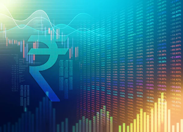 Hindistan Rupisi geçmişi, Hindistan Rupisi sembollü borsa analizi, Hindistan Finans, Ekonomik Arkaplan, mavi soyut arkaplan çizimi, Hint rupisi, rupi para birimi