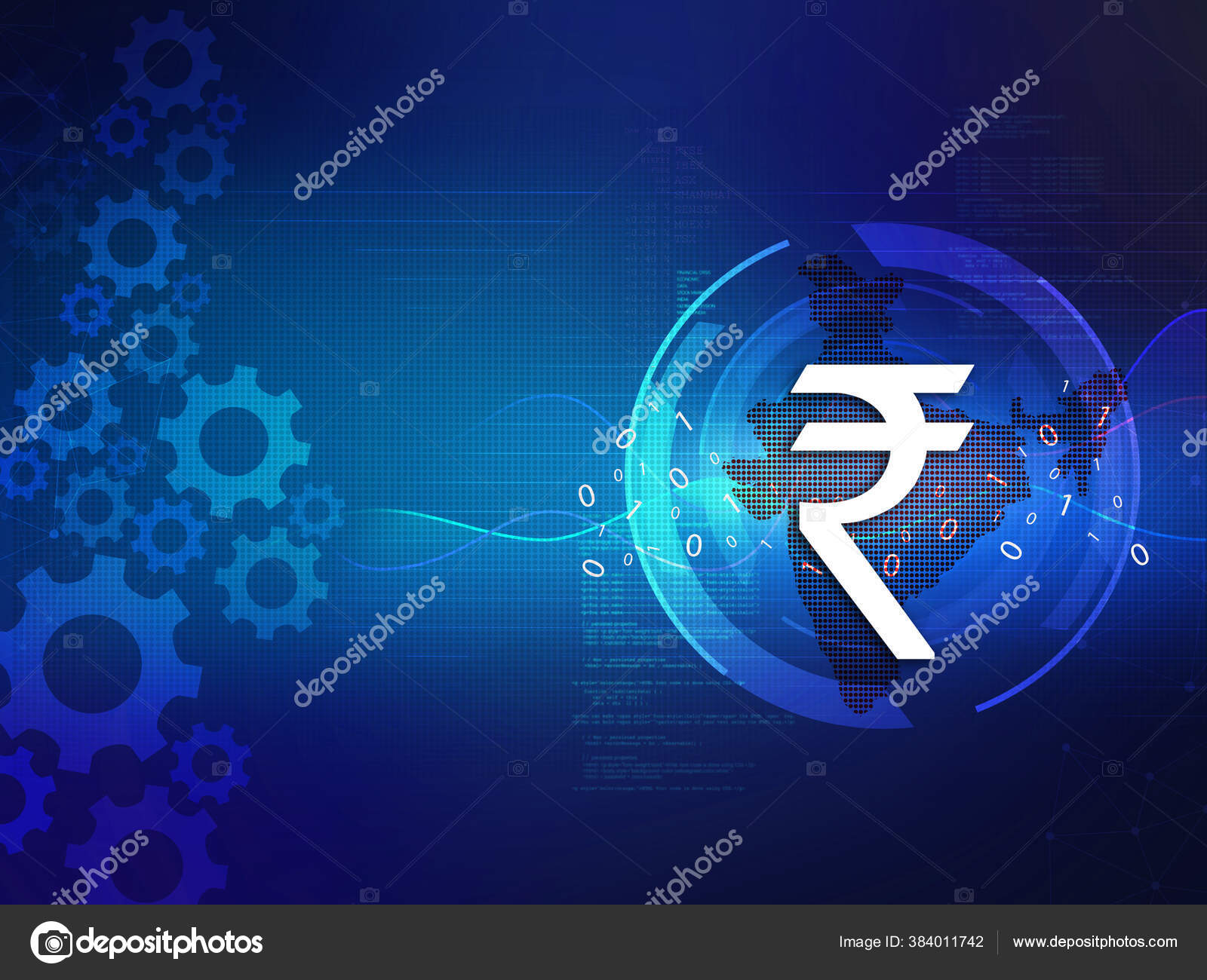 印度卢比背景带有印度卢比符号的股票市场背景印度金融经济背景蓝色抽象背景说明印度卢比卢比货币——图库图片© pixxelstudio91  #384011742