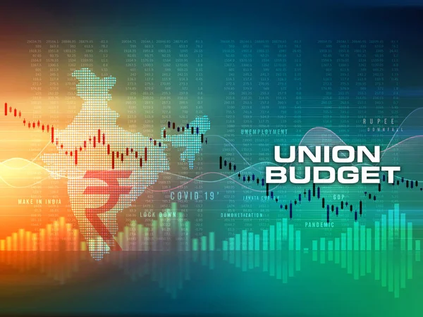 India Union Budget, Indian economy, finance background, rupee blue background with Indian map and rupee symbol, illustration, rupee currency, rupee background, corona pandemic, lock down,