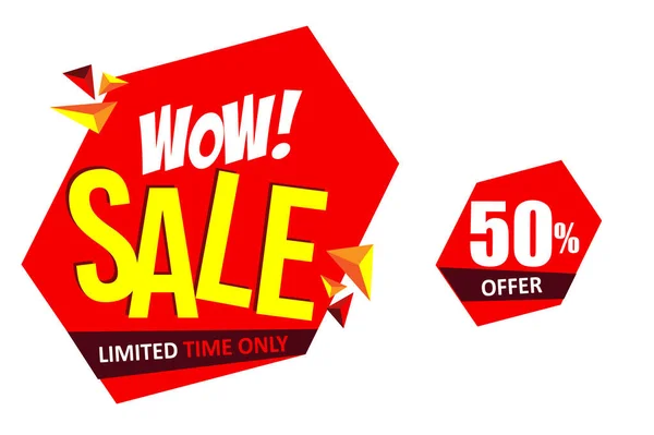 Wow Sale Business Promotion Percent Offer Limited Time Only Vector — Stock Vector
