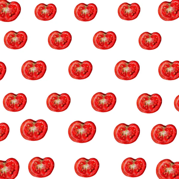 Padrão Aquarela Sem Costura Tomates Frescos Vermelhos Fundo Branco Textura — Fotografia de Stock