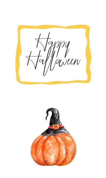 Pre Made Happy Halloween Holiday Card Pumpkin Witch Hat Template — Stock Photo, Image