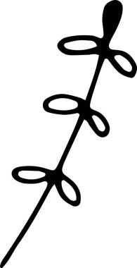 Yapraklı sevimli bitkilerden oluşan bir siluet. Tebrik kartları, düğün, mevsimsel tasarım, baskılar, çıkartmalar veya doğal kozmetik ambalajlar için el çizimi vektör çizimi. Beyaz üzerine basit bir çiçek eko karalama simgesi