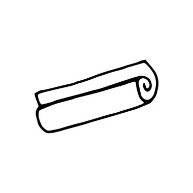 Tek vektör katlanmış mat simgesi elle çizilmiş. Kamp elementi, yoga halısı. Yuvarlanmış kağıt. Çadırda uyumak için turistik malzemeler. Logo, çıkartma, parmak izi ve el ilanları için uygun