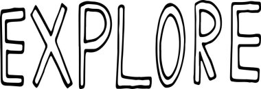 Vektör harfleri sevimli el çizimi karalama tarzıyla keşfedilir. Sonbahar kamp sezonu. Tebrik kartları, afişler, dekorasyon, çıkartmalar, posterler, seyahat blogu için unsur. Metin arkaplanı beyaz üzerine izole edildi