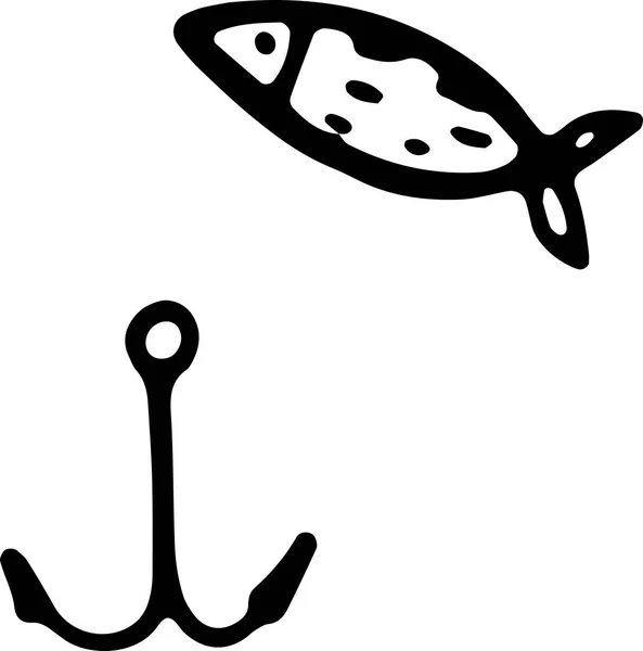 可爱简单的涂鸦鱼和锚 为鱼类市场 冲浪店 钓鱼店 海洋生物保护标志手绘病媒图解 在白色背景上被隔离的元素 水下世界 — 图库矢量图片