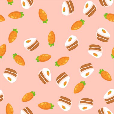 Havuçsuz kek, duvar kağıdı desenli mutfak ve yemek pişirmek için besin vektör çizimi.