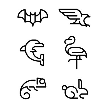 İzole logo konsepti vektör hayvanlar çizim tavşan flamingo yunus yarasa kertenkele kertenkele kartal