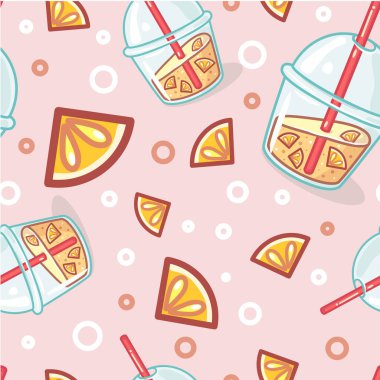 Duvar kağıtları için taze yaz içeceklerinin, kokteyllerin ve limonataların kusursuz vektör deseni.