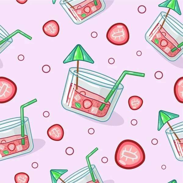 Seamless Vector Pattern Fresh Summer Drinks Cocktails Lemonade Wallpapers Kitchen — Stock Vector