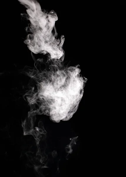 Descending stream of white smoke swirls chaotically in whimsical patterns on a black background