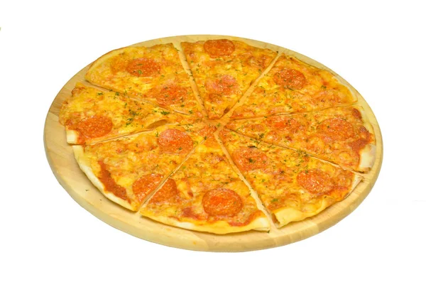 Pizza Pepperoni Rodajas Redondas Junta — Foto de Stock