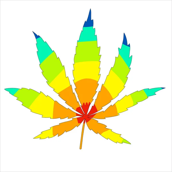 Regenbogenfarbenes Cannabis-Blatt isolierte Illustration — Stockvektor