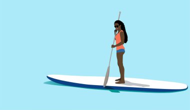 African woman standing on sup board clipart