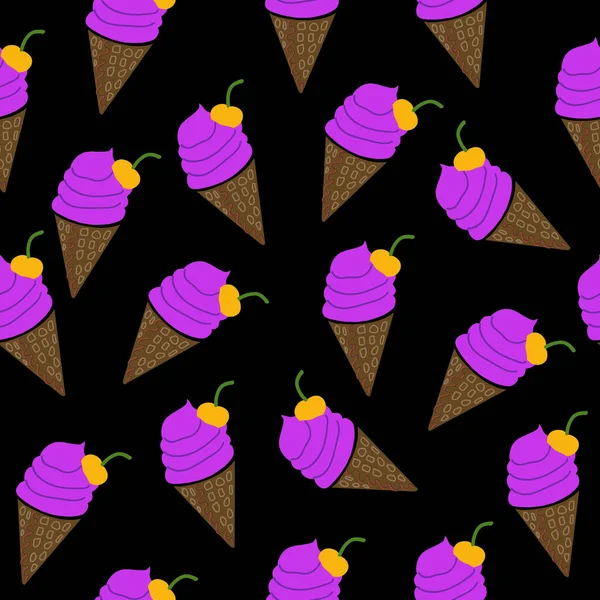 Crème glacée motif sans couture avec fond noir — Image vectorielle
