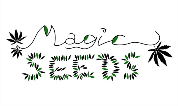 Magische zaden. Cannabisbelettering geïsoleerde illustratie — Stockvector