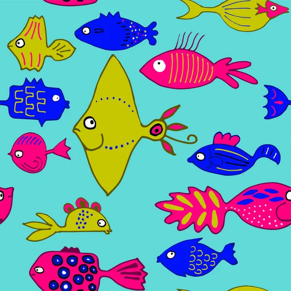 Dessin animé poissons marins motif sans couture — Image vectorielle