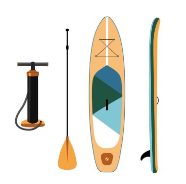 Şişirilebilir yemek tahtası çizimleri izole etti. Kürek tahtası