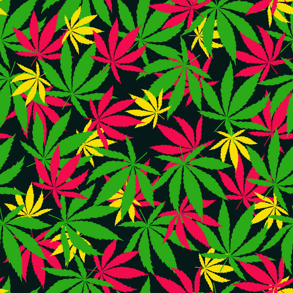 bright multicolor Cannabis leaves seamless pattern