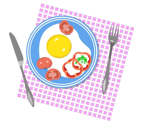 Stekta ägg med enkel sallad. Klassisk frukost illustration — Stock vektor