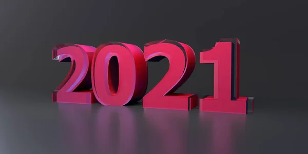2021 Números Rojos Sobre Fondo Oscuro Renderizar —  Fotos de Stock