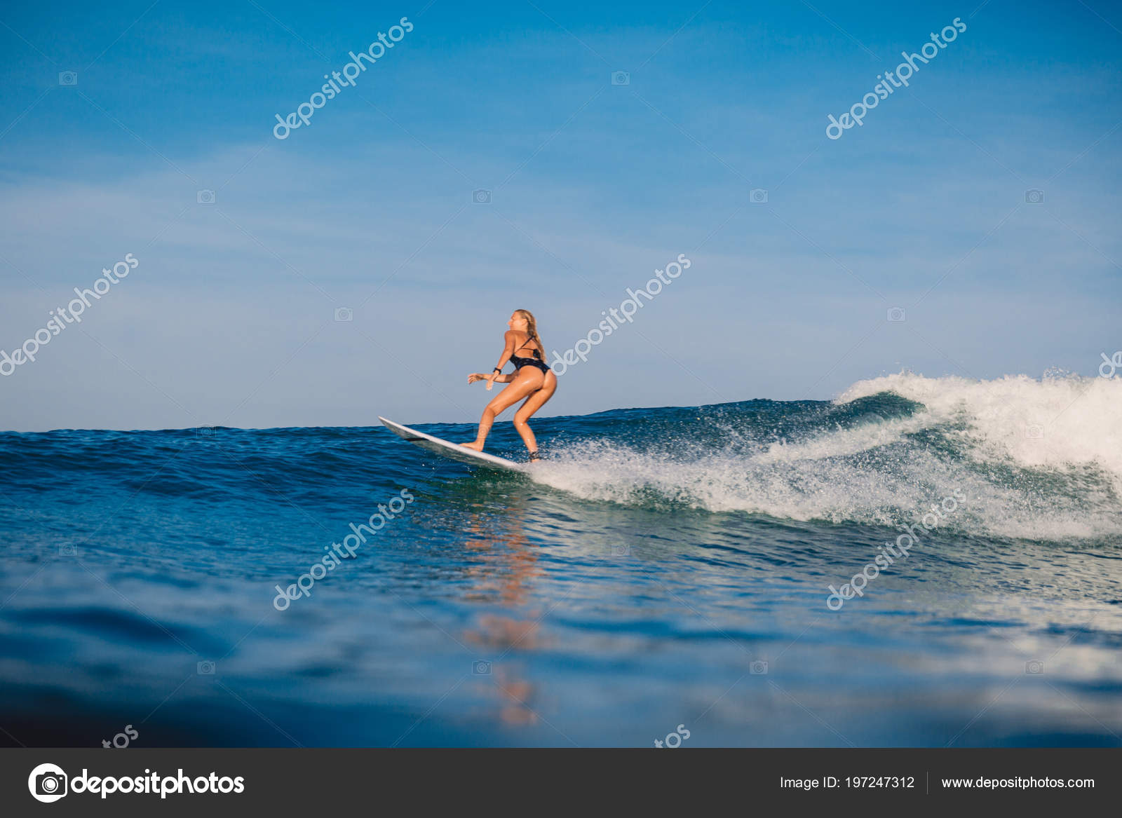 Attractive Surfer Woman Surfboard Ride Wave Woman Ocean Attractive Surfer Woman Surfboard Ride Wave Woman Ocean