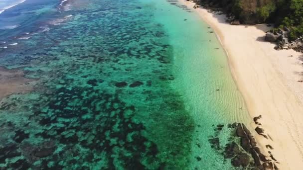 热带海滩与绿松石海洋水 空中视频 顶部视图 — 图库视频影像