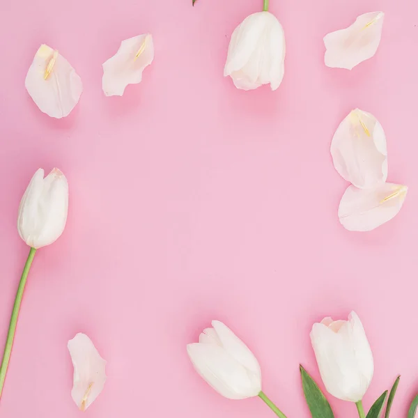 Цветочные Композиции Тюльпанами Розовом Фоне — стоковое фото