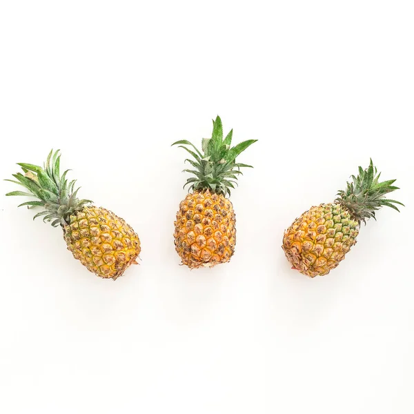 Pineapples Isolated White Background Food Concept Flat Lay Top View — Stock Photo, Image