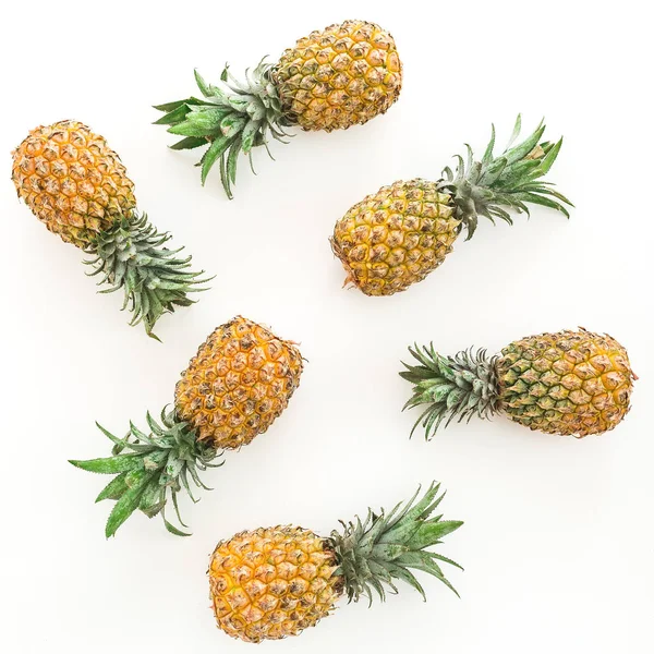 Pineapples Isolated White Background Food Concept Flat Lay Top View — Stock Photo, Image