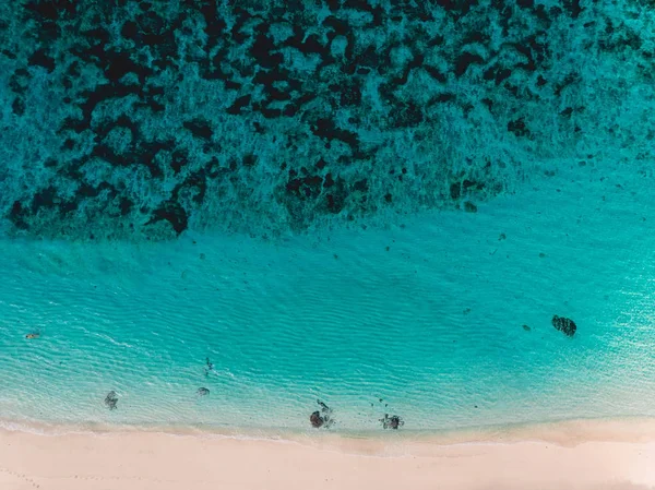 Pohled Shora Tropickou Pláž Tyrkysovou Mořskou Vodou Útes Letecké Dron — Stock fotografie
