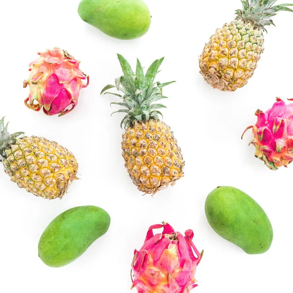 Modèle Ananas Avec Mangues Fruits Dragon Sur Fond Blanc — Photo