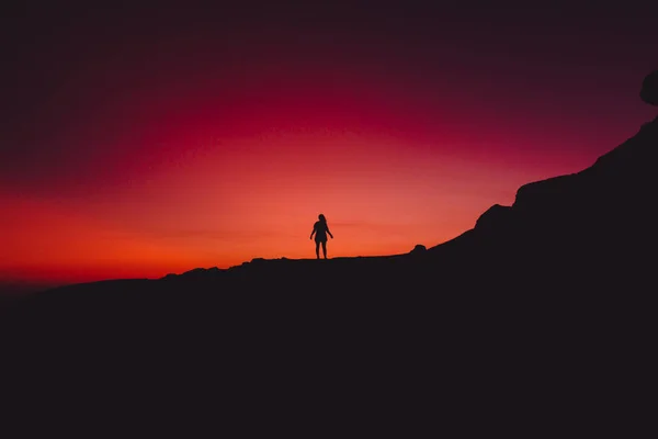 Bright Colorful Sunset Human Silhouette — Stock Photo, Image
