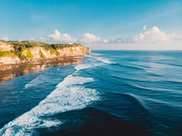 Aerial view of cliff, rocks and ocean in Bali