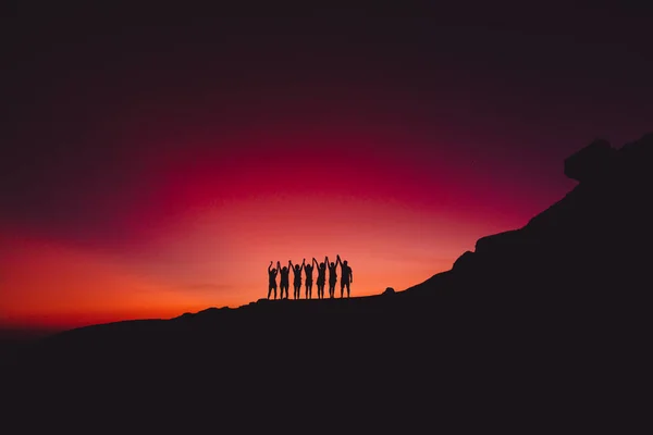 Bright Sunset Sunrise Silhouette People — Stock Photo, Image