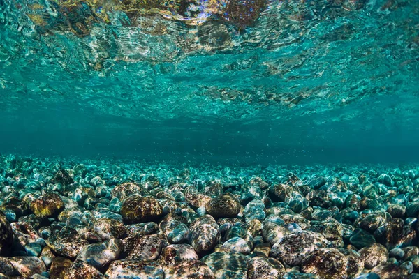 Beautiful underwater world with stones on bottom