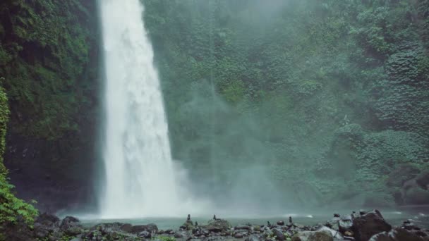 Cascadă Mare Flux Puternic Bali Indonezia Pădure Tropicală Cascadă — Videoclip de stoc