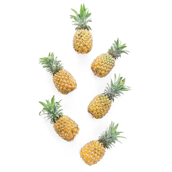 Sweet Pineapple Fruits Arrangement White Background Flat Lay Top View — Stock Photo, Image