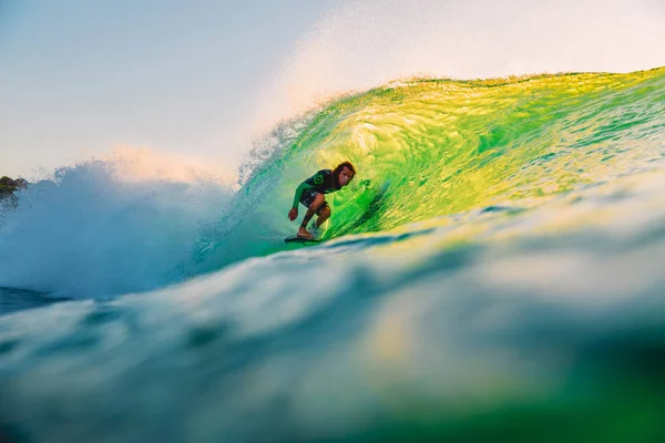 September 2018 Bali Indonesia Surfer Ride Barrel Wave Sunset Professional — Stock Photo, Image