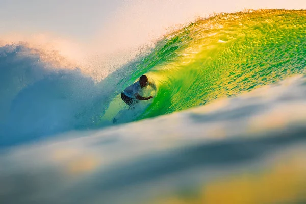 September 2018 Bali Indonesia Surfer Ride Barrel Wave Sunset Professional — Stock Photo, Image