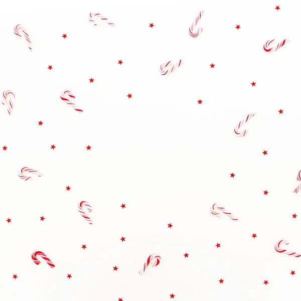 Boże Narodzenie Wzór Ramek Candy Trzciny Czerwone Błyszczące Konfetti Białym — Zdjęcie stockowe