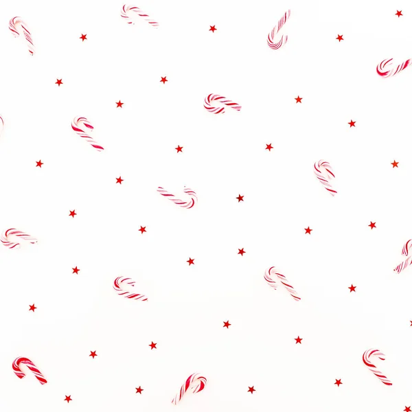 Boże Narodzenie Zimowe Wzór Wykonany Laski Cukierki Konfetti Czerwony Białym — Zdjęcie stockowe