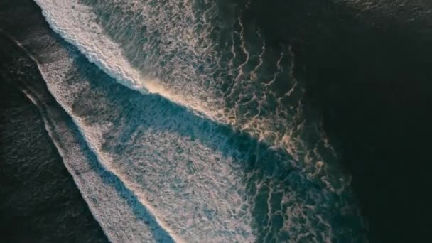 Aerial View Big Ocean Waves Surfing Waves — Stock Video