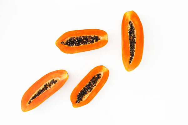 Szelet Papaya Fehér Háttér Lapos Feküdt Felülnézet Gyümölcs Fogalma — Stock Fotó