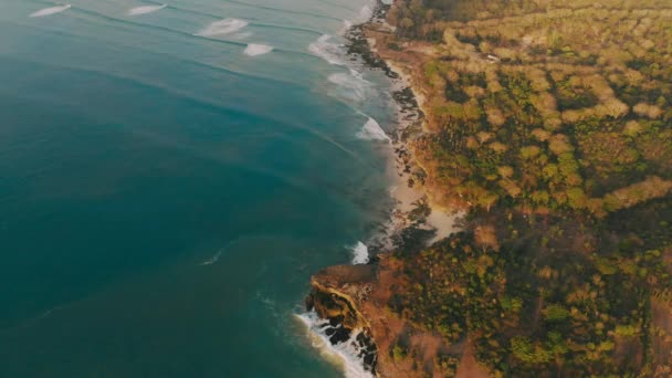 Widok Lotu Ptaka Bali Falami Oceanu Krajobraz Falami Wybrzeża Oceanu — Wideo stockowe