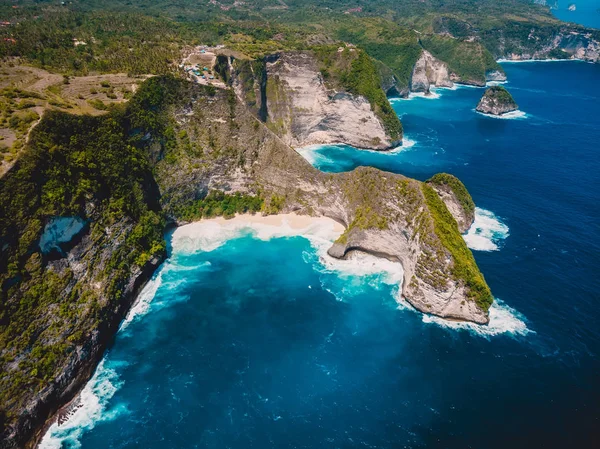 Kelingking Stranden Och Blue Ocean Nusa Penida Aerial Drönarvy Tropisk — Stockfoto