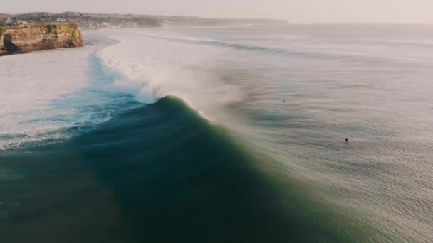 Vista Aerea Grandi Onde Oceaniche Surf Onde Bali Tramonto — Video Stock