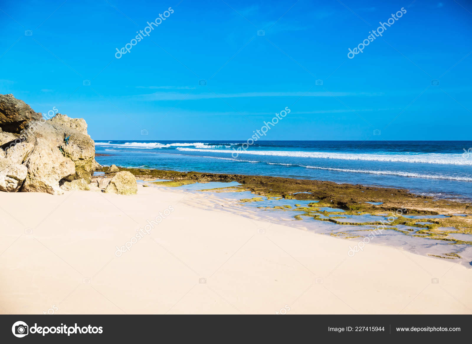 Tropical Beach Ocean Low Tide Tropical Island Stock Photo