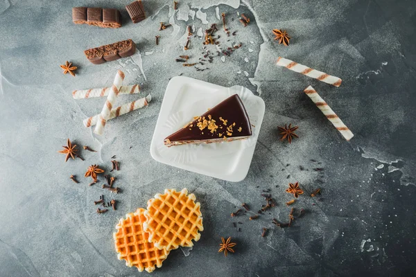 Шоколадний Торт Печивом Шоколадом Солодкий Цукровий Десерт — стокове фото